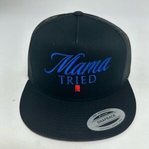 Mama tried black on black direct embroidery snapback mesh
